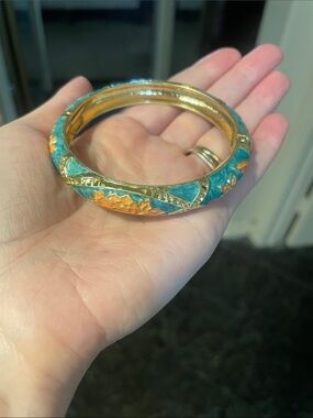 Blue and Peach Bangle Cuff Bracelet